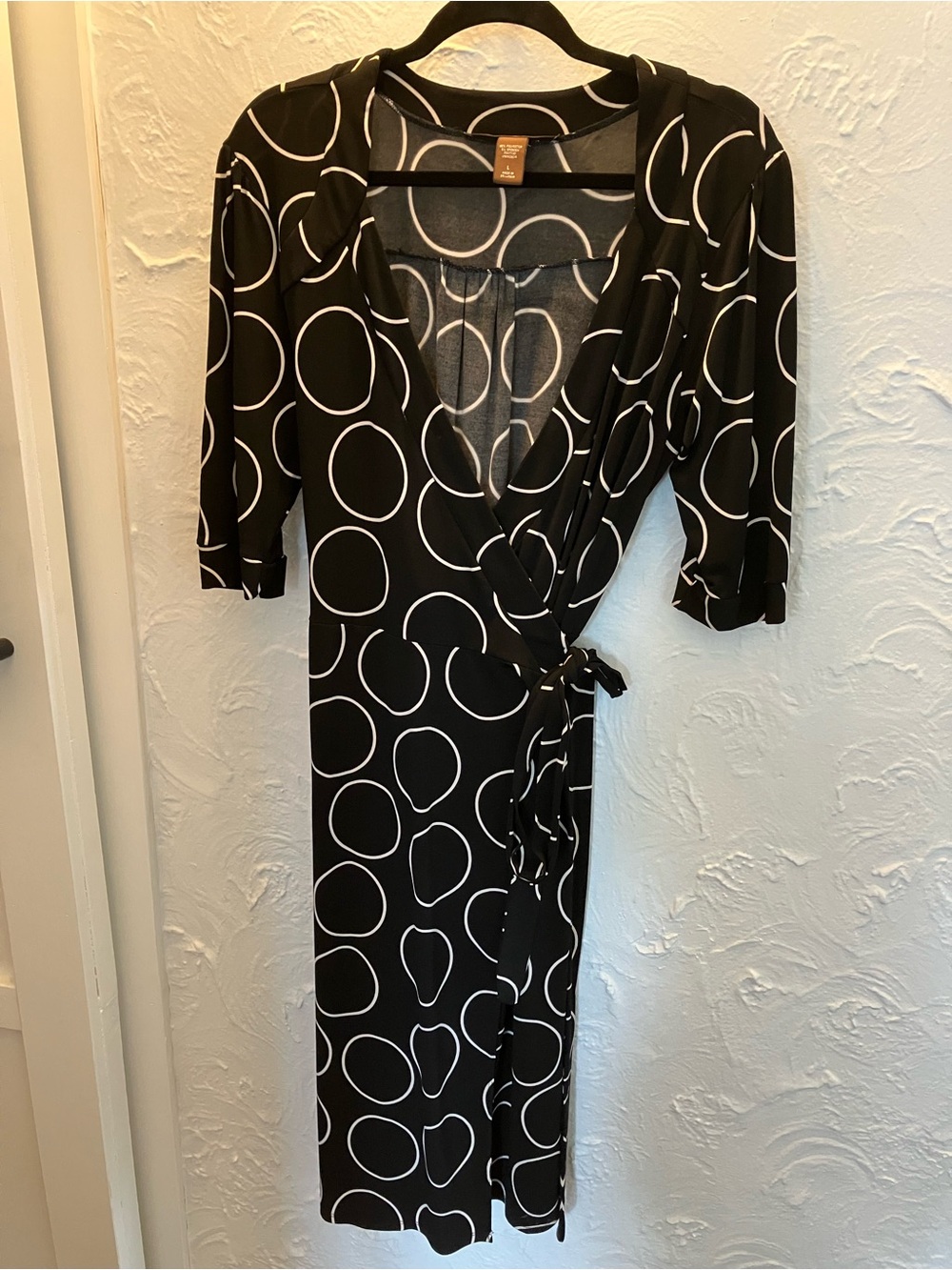 Merona Black Wrap Dress with White Circle Print